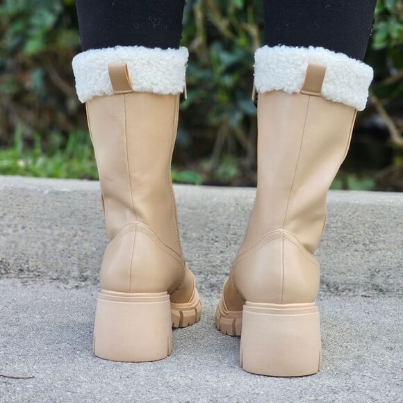 Women's Sherpa Faux Fur Ankle Boot Nude Color - Picture 4 of 5